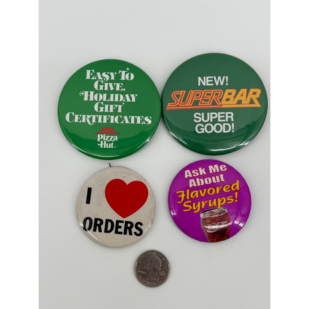 Pizza Hut Wendy's Coca-Cola Vintage Pinback Button Lot Metal Multicolor 80s 90s